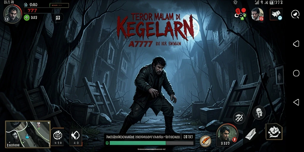 Gameplay menegangkan A7777 dengan suasana menyeramkan.