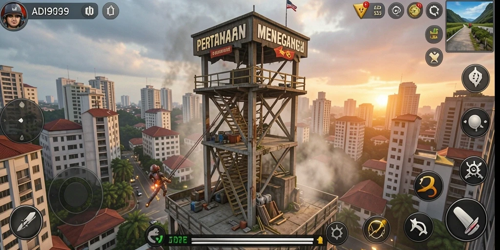 Tangkapan layar ADI99 menunjukkan aksi menegangkan pertahanan menara.