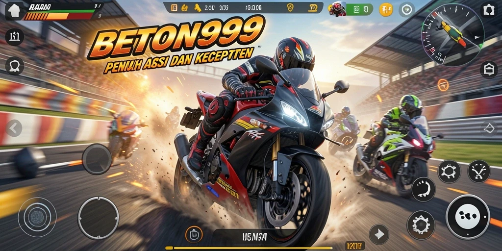 Tampilan seru gameplay balapan motor di BETON999.