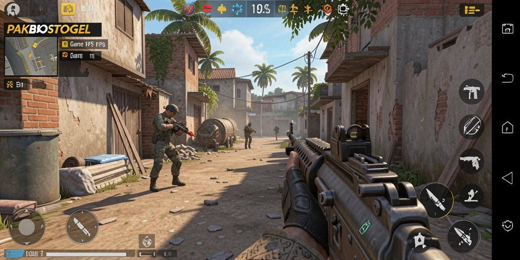 Screenshot gameplay PAKBOSTOGEL menampilkan aksi tembak-menembak seru.