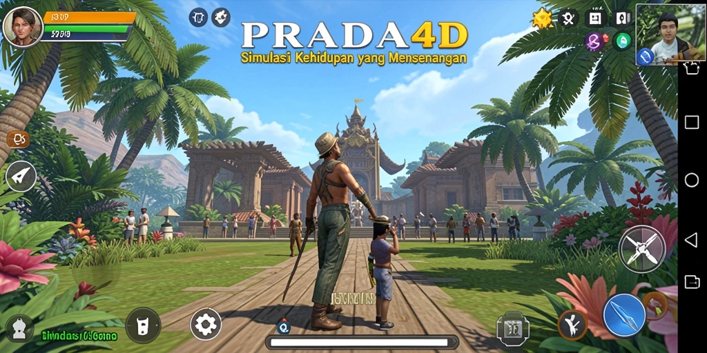 Tangkapan layar menunjukkan gameplay interaktif PRADA4D dengan karakter yang disesuaikan.