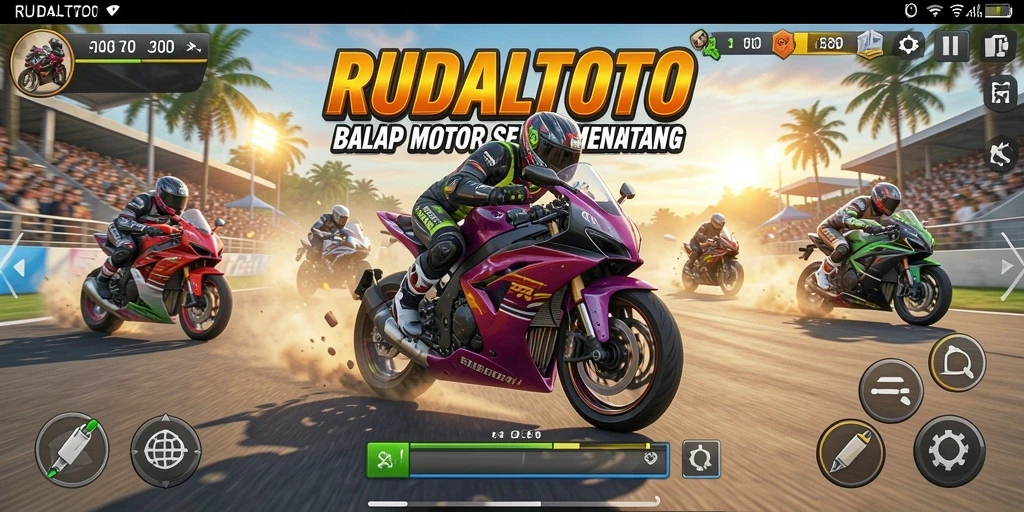 Tampilan gameplay RUDALTOTO yang memukau saat balap motor.