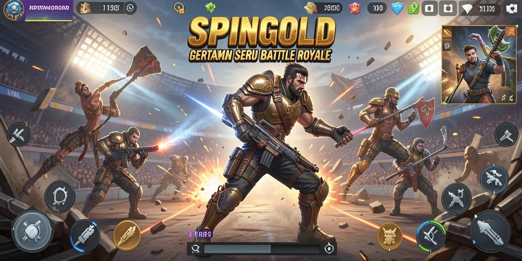 Tangkapan layar SPINGOLD yang menunjukkan aksi pertempuran Battle Royale yang mendebarkan.